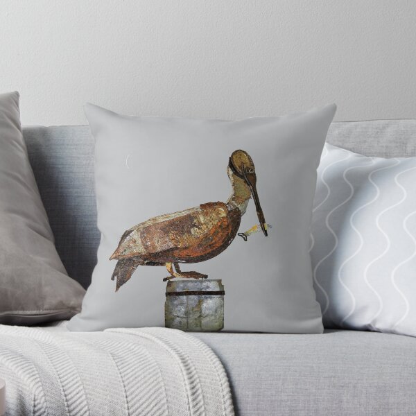 PeliCan on the Pier Throw Pillow