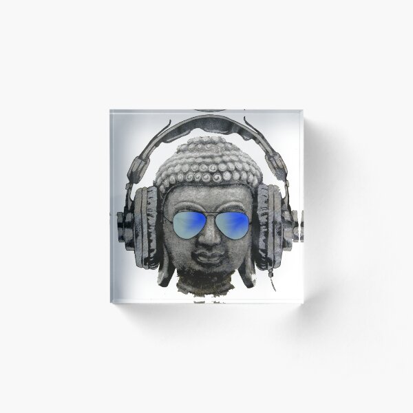 Cool Headphones Hip Hop Groove Buddha Banksy Acrylic Block