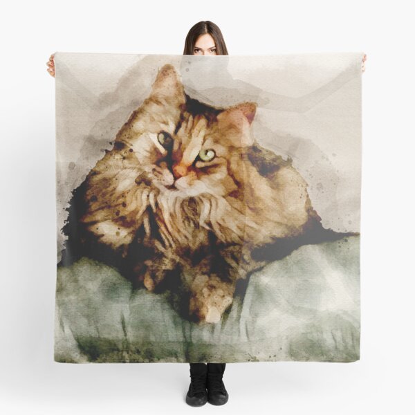 Lady Cat in Watercolor: Floof on Pillow Scarf