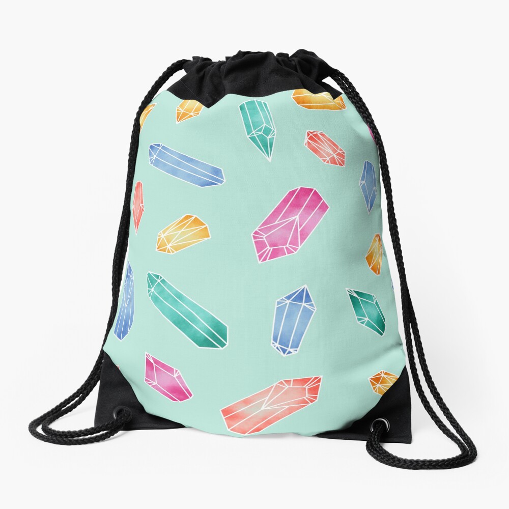Crystals pattern - Light Green Drawstring Bag