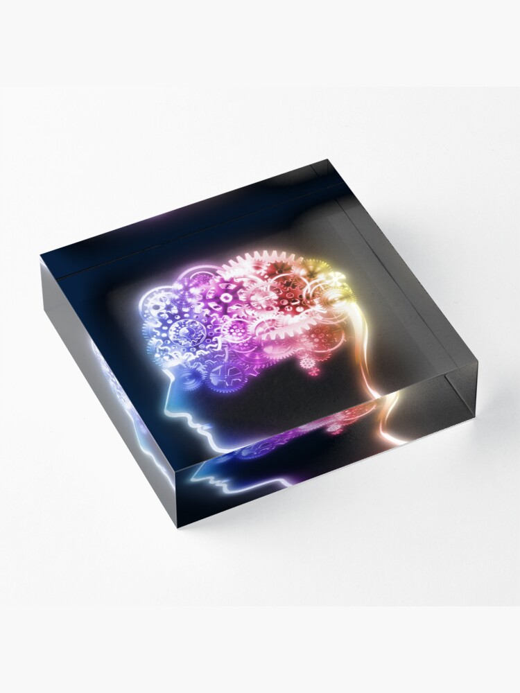 Alternate view of brain design by cogs and gears Acrylic Block