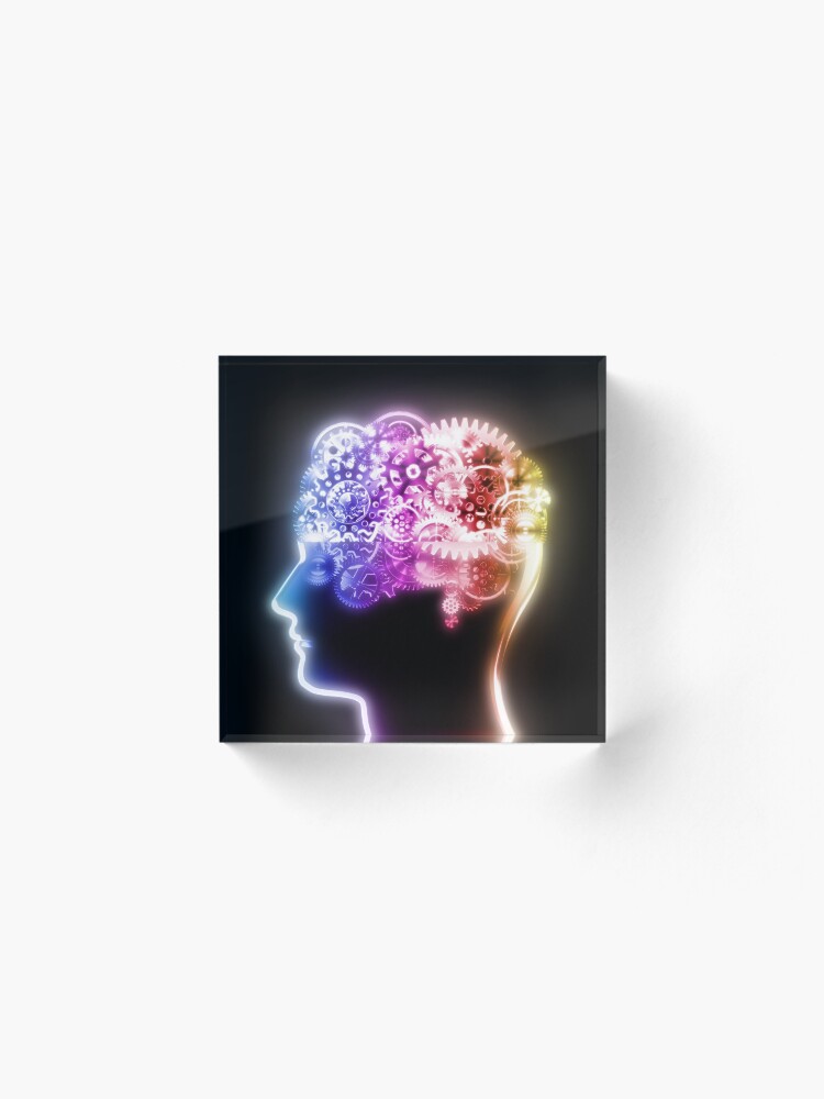 Alternate view of brain design by cogs and gears Acrylic Block