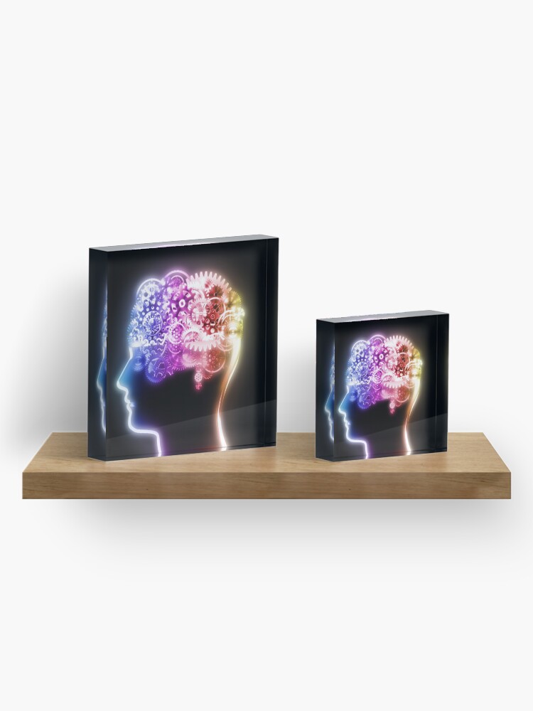 Alternate view of brain design by cogs and gears Acrylic Block