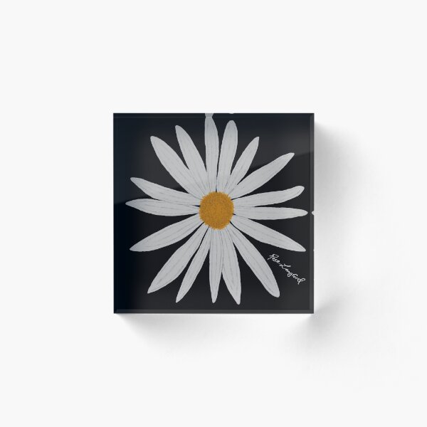 WHITE DAISY BLACK Acrylic Block
