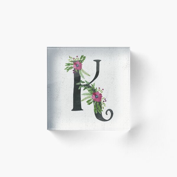 Monogram K with Floral Wreath Acrylic Block
