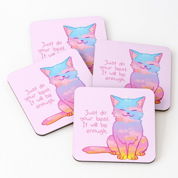 "Your Best Is Enough" Sunset Cat Coasters (Set of 4)