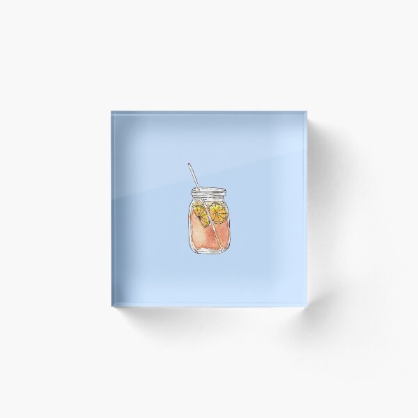 Mason Jar Summer Sun Ice Tea in Watercolor Acrylic Block