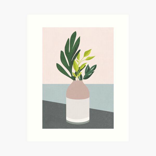 Green Leaves im Retro Design Kunstdruck