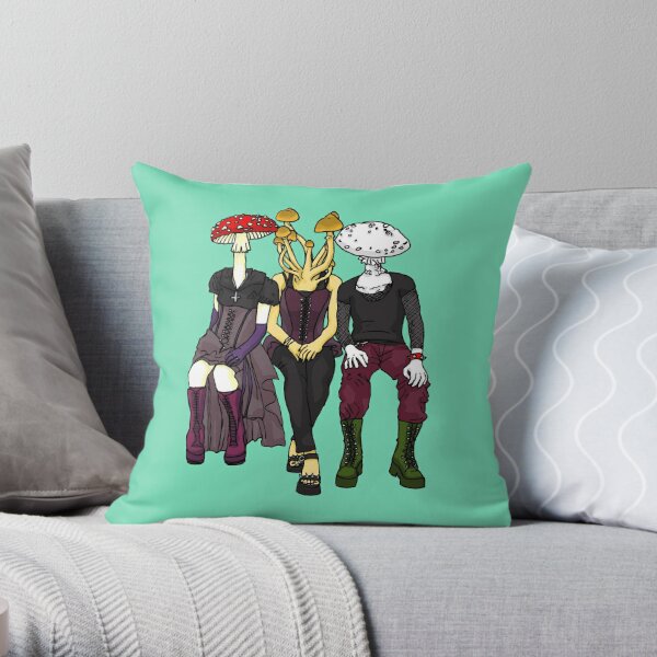 Mushroom Goth Gang Throw Pillow by HiddenStash Art