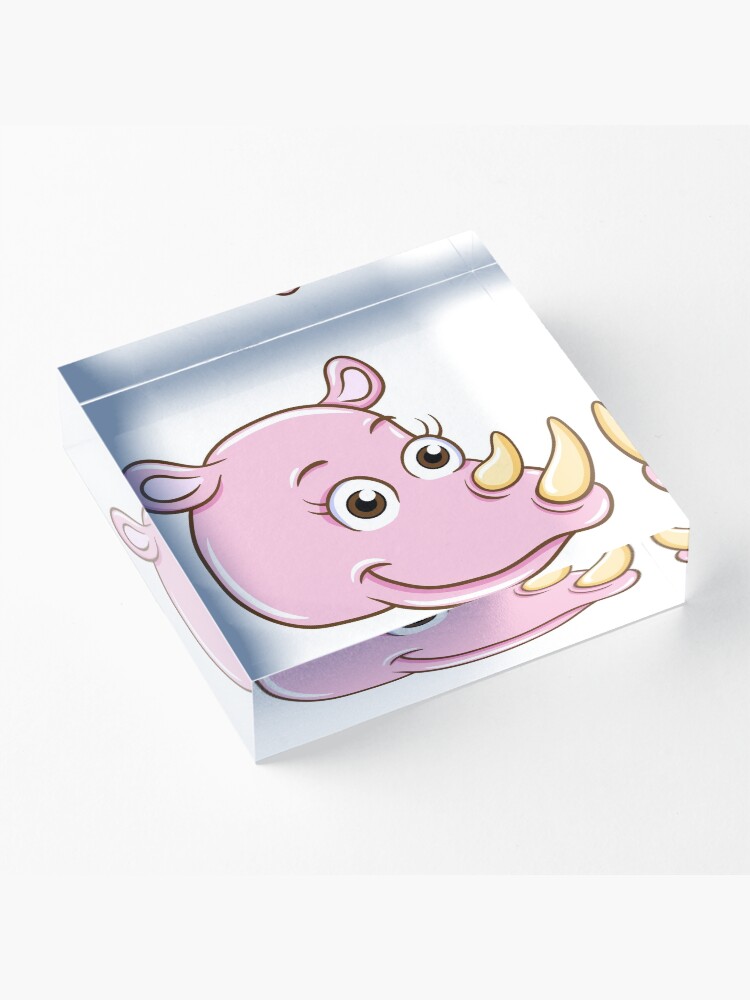 Alternate view of Head of smiling pink cartoon rhino Acrylic Block