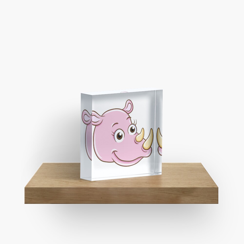 Head of smiling pink cartoon rhino Acrylic Block