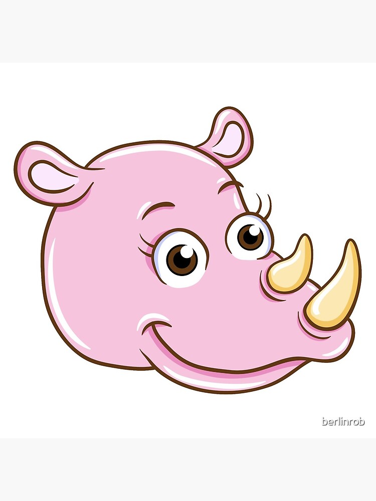 Head of smiling pink cartoon rhino by berlinrob
