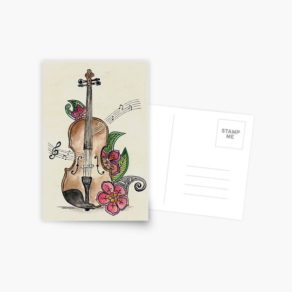 Violin and Flowers  Postcard