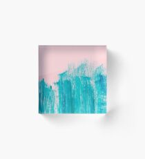 Bloque acrílico Bright Teal Painted Brushstrokes on Pastel Pink