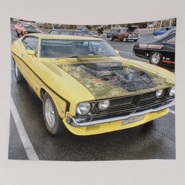 Item preview, Coffee n Classics misted bonnet yellow Ford Falcon designed and sold by Cars around Adelaide.
