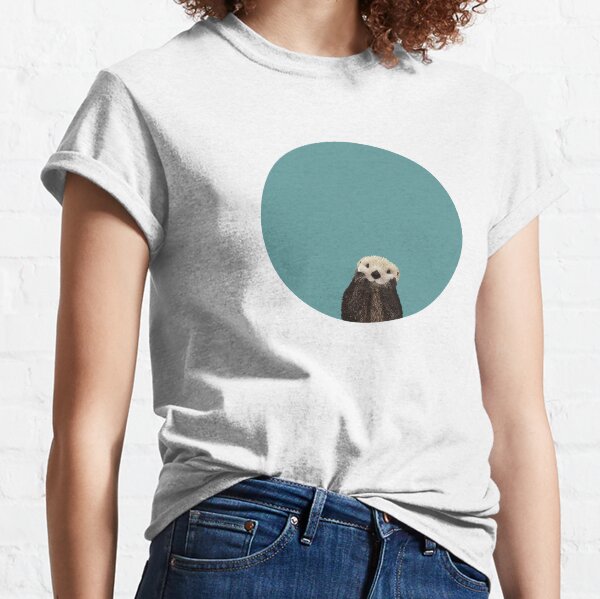 Cute Sea Otter on Teal Solid. Minimalist. Coastal. Adorable. Classic T-Shirt