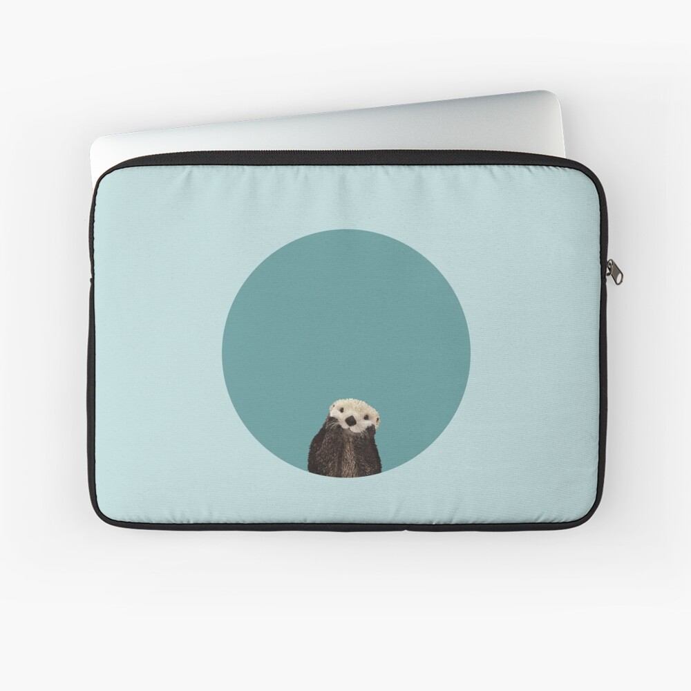 Cute Sea Otter on Teal Solid. Minimalist. Coastal. Adorable. Laptop Sleeve