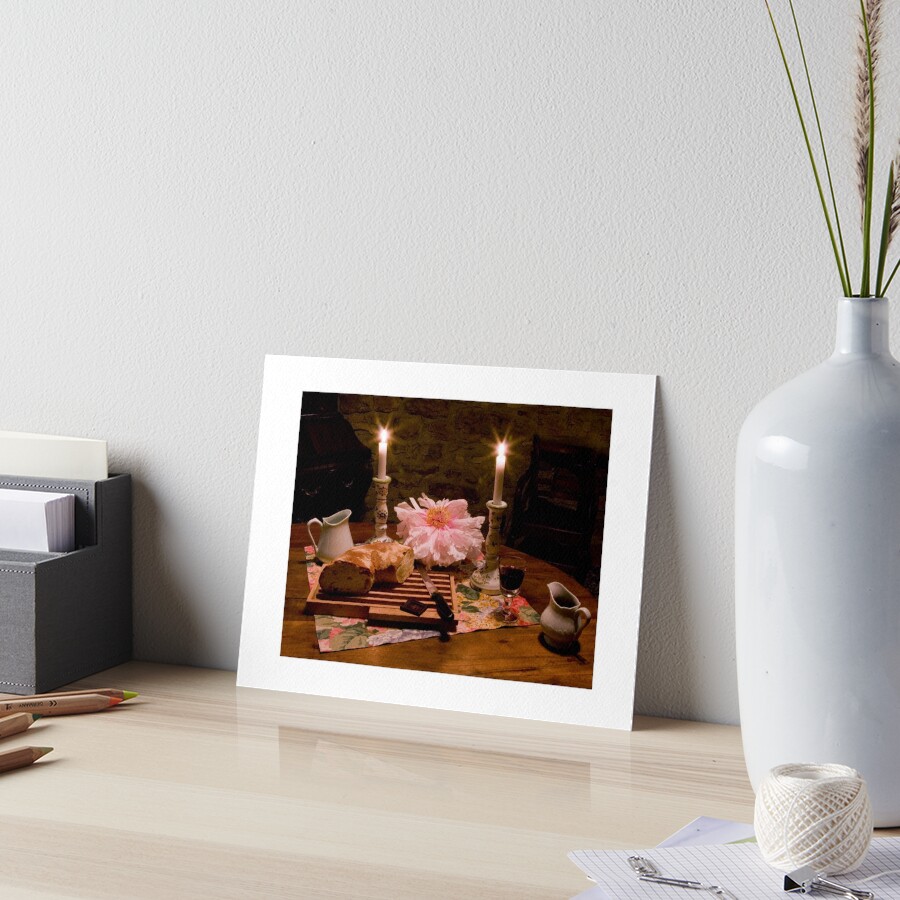 Bread, Wine, and Peony Art Board Print