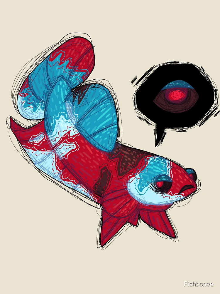 Aperçu 4 sur 4. T-shirt décontracté avec l'œuvre Yeux Rouges - Betta créée et vendue par Fishbonee.