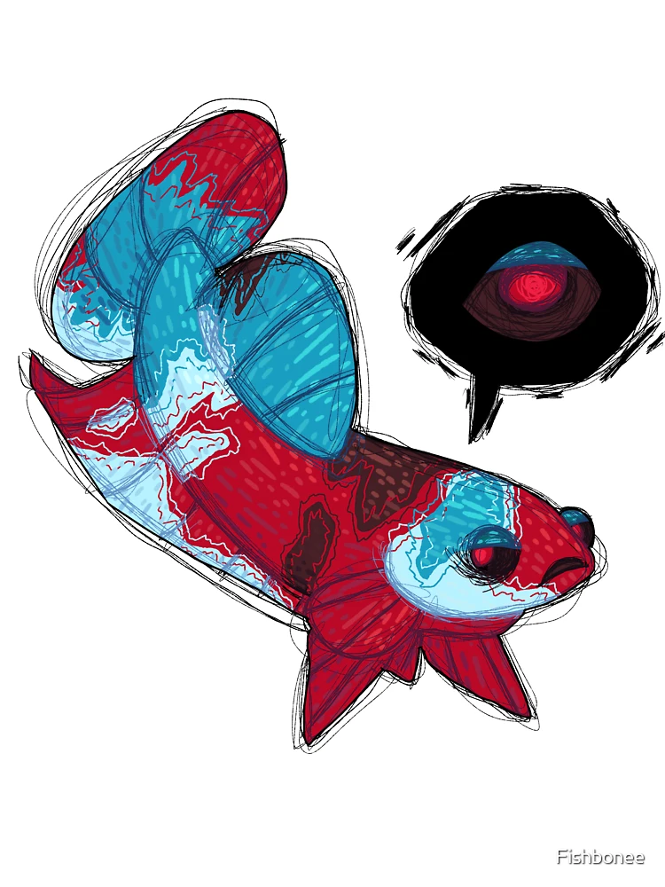 Aperçu 4 sur 4. T-shirt boxy avec l'œuvre Yeux Rouges - Betta créée et vendue par Fishbonee.
