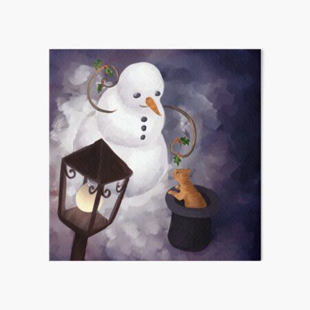 Snowman and cat Art Board Print