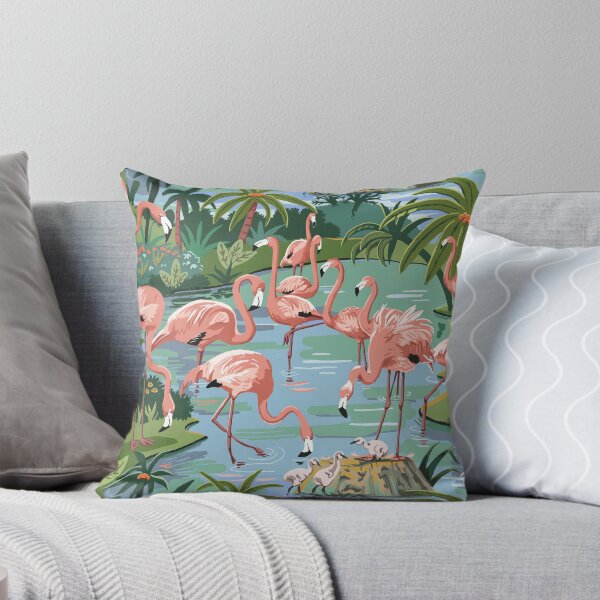 Flamingo Lagoon Vintage Style Paint by Number Throw Pillow