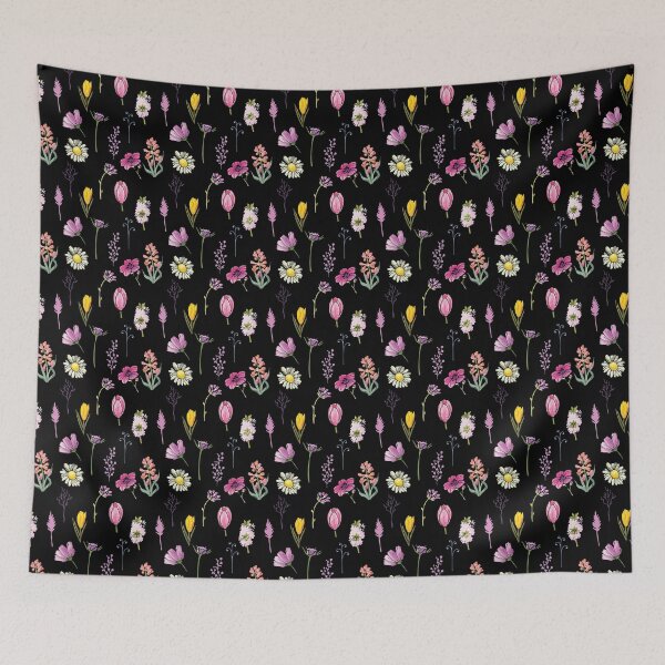 Item preview, Pattern with pink garden flowers on a black background designed and sold by fiolika.