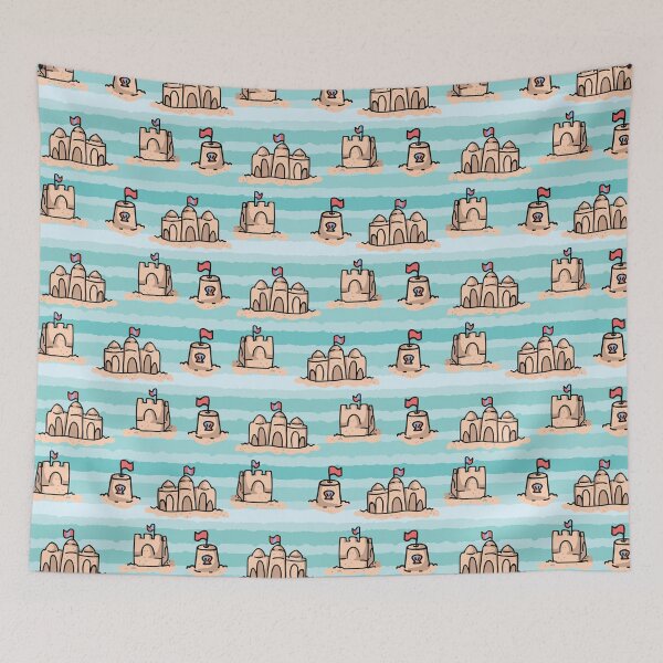 Item preview,  Cute beach sand castles with flag seamless pattern. designed and sold by Limolida.