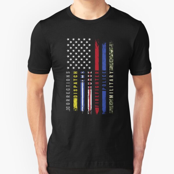 First Responders Hero Flag USA Thin Line Salute Slim Fit T-Shirt