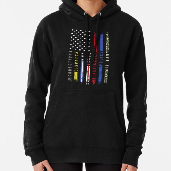 First Responders Hero Flag USA Thin Line Salute Pullover Hoodie