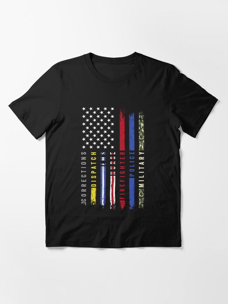 Alternate view of First Responders Hero Flag USA Thin Line Salute Essential T-Shirt
