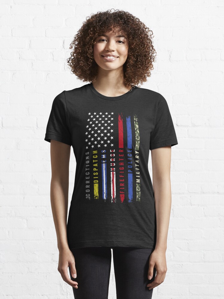 Alternate view of First Responders Hero Flag USA Thin Line Salute Essential T-Shirt