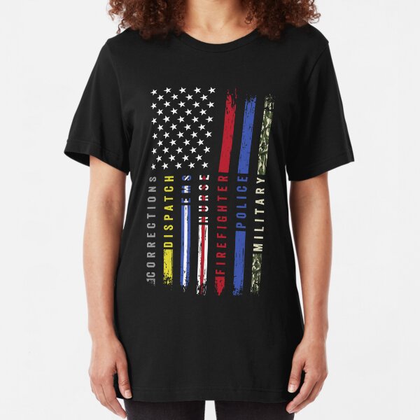 First Responders Hero Flag USA Thin Line Salute Slim Fit T-Shirt