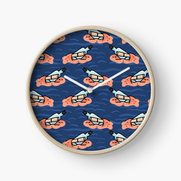 Cute message in a bottle seamless pattern. Clock