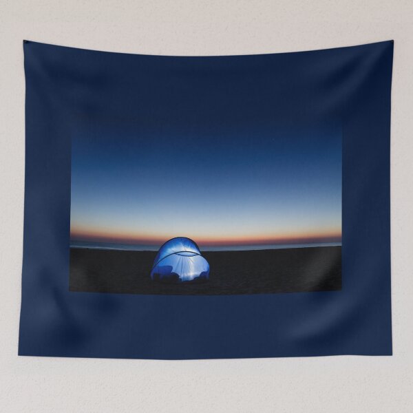 Item preview, Illuminated tent on the beach by the sea at dawn designed and sold by Lukasz Szczepanski.