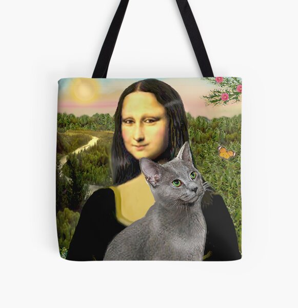 Vista previa del artículo con la obra «Mona Lisa y su gato azul ruso», diseñado y vendido por JeanBFitzgerald.