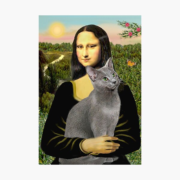 Item preview, Mona Lisa and her Russian Blue cat designed and sold by JeanBFitzgerald.