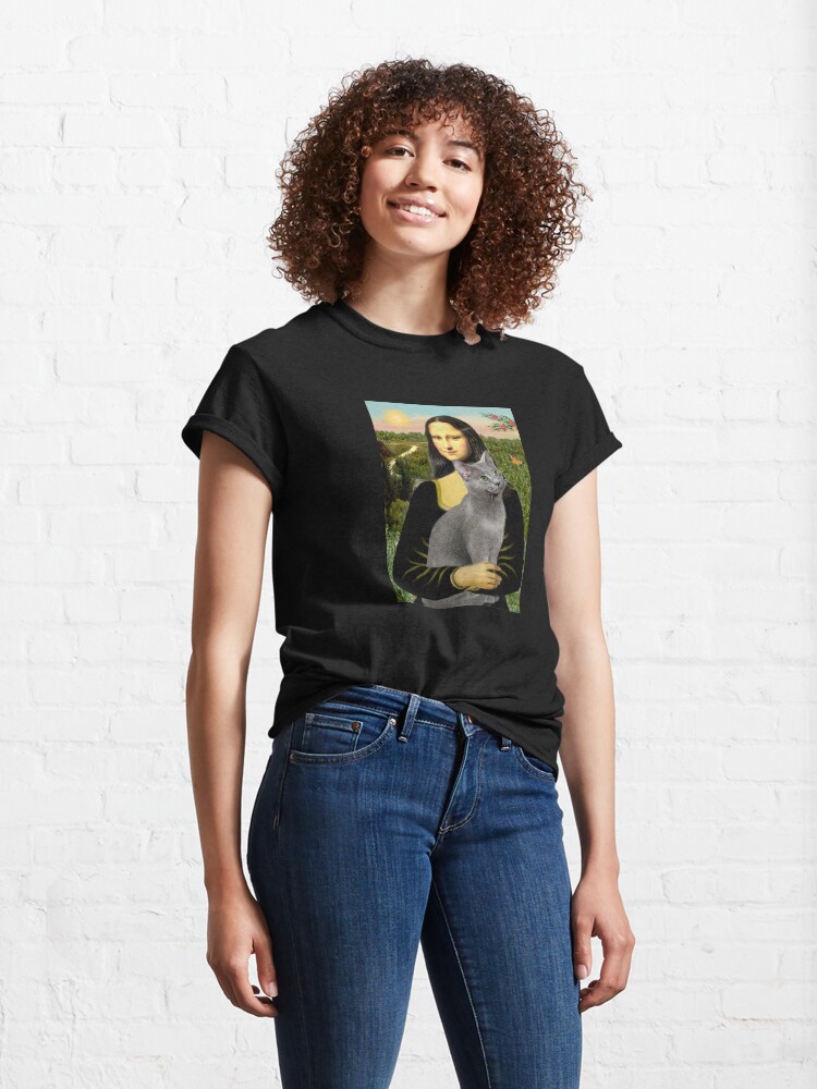Alternate view of Mona Lisa and her Russian Blue cat Classic T-Shirt