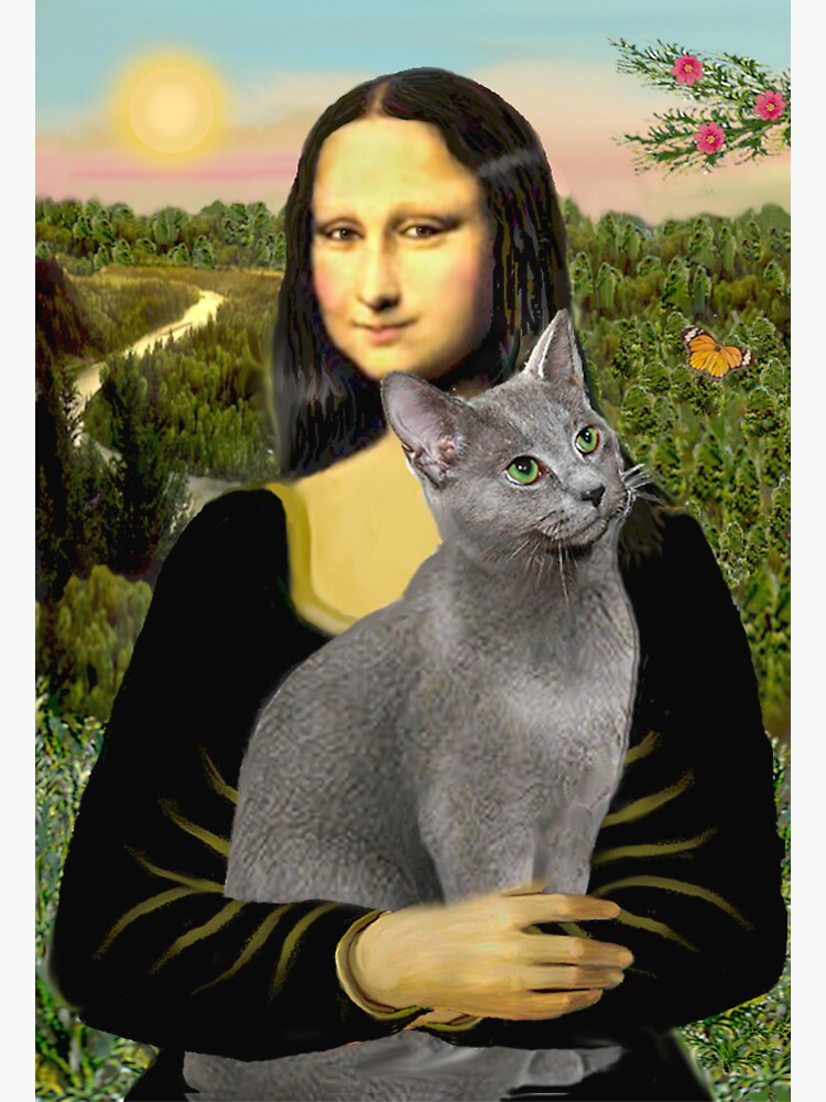 Mona Lisa and her Russian Blue cat by JeanBFitzgerald