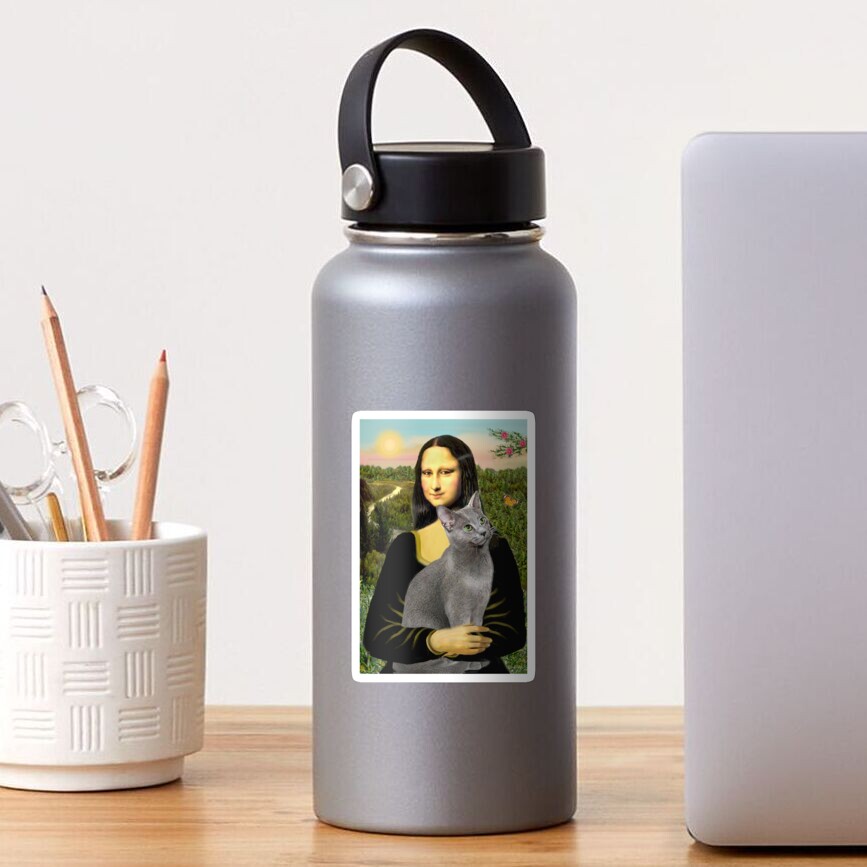 Mona Lisa and her Russian Blue cat Sticker