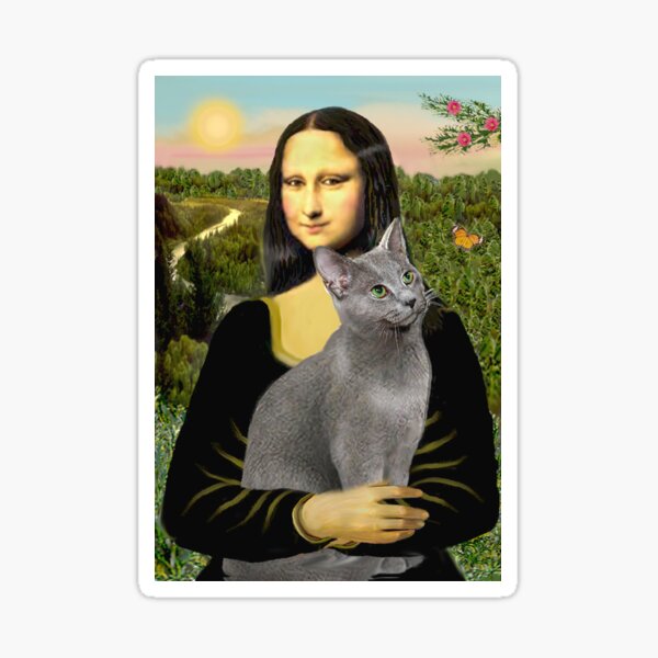 Mona Lisa and her Russian Blue cat Sticker