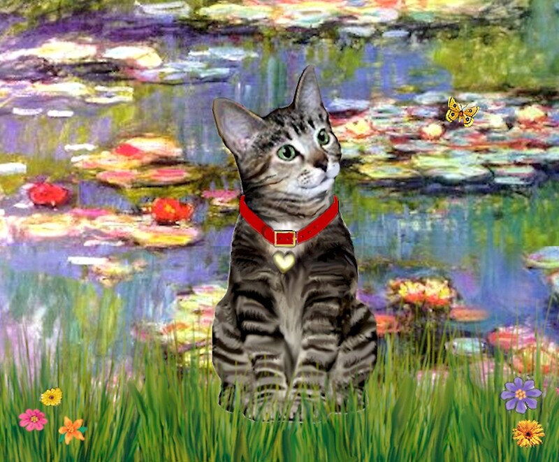 Lily Pond C Monet With A Brown Tabby Cat By Jeanbfitzgerald