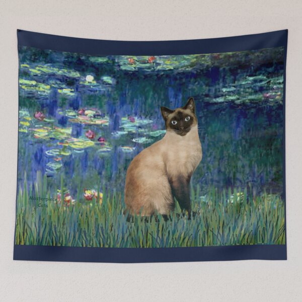 Item preview, Lily Pond (#4) (Monet) and her Chocolate Point Siamese Cat designed and sold by JeanBFitzgerald.