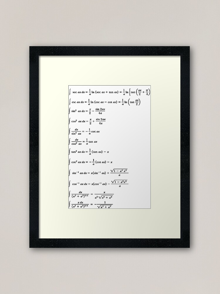 Alternate view of Some #Indefinite #Integrals #Math Mathematics #Calculus Integral sin cos tan Framed Art Print