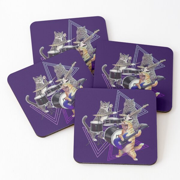 Item preview, Cat band- Rock band kitties playing the bass, electric guitar, and drums designed and sold by Mehu.