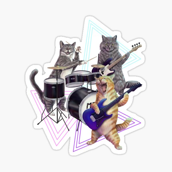Item preview, Cat band- Rock band kitties playing the bass, electric guitar, and drums designed and sold by Mehu.