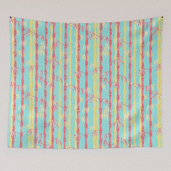 Item preview, Mid Century Modern - Bamboo Forest Pattern - Blue Yellow Pink  designed and sold by WickedRefined - Nicole Demereckis.