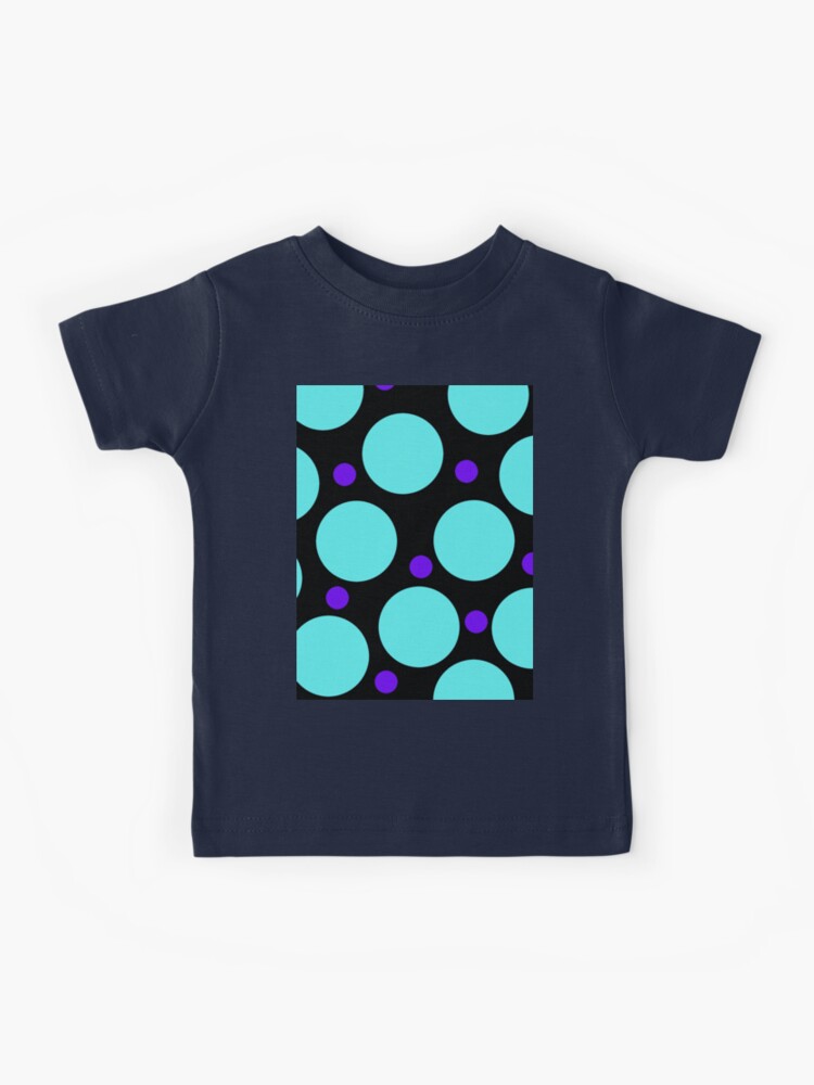 Blue shirt with store purple polka dots