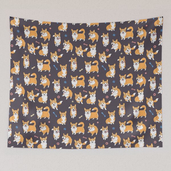 Item preview, Playing Corgi's on Grey designed and sold by Holly Wells . Sweet Illustrations.