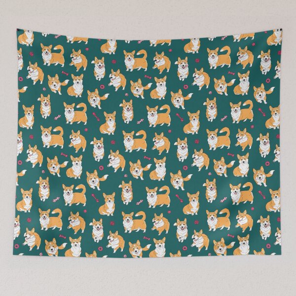Item preview, Playing Corgi's on Teal designed and sold by Holly Wells . Sweet Illustrations.